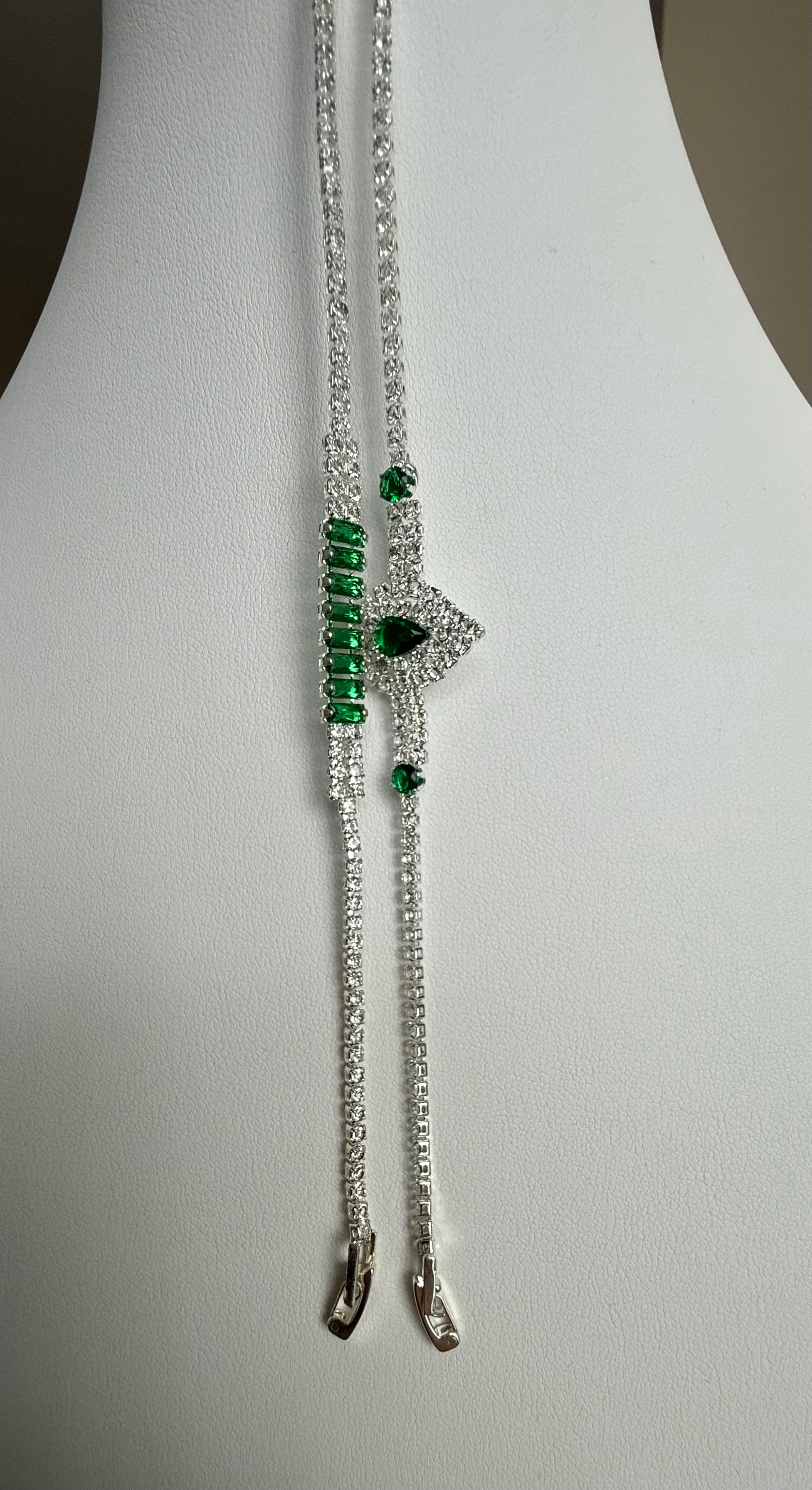 Emerald Green Crystal Double Bracelet Set – Silver Tone Pear & Baguette Statement Bracelets 7106