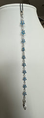 Blue Crystal Flower Bracelet – Silver Tone Floral Rhinestone Link Bracelet for Women 7072