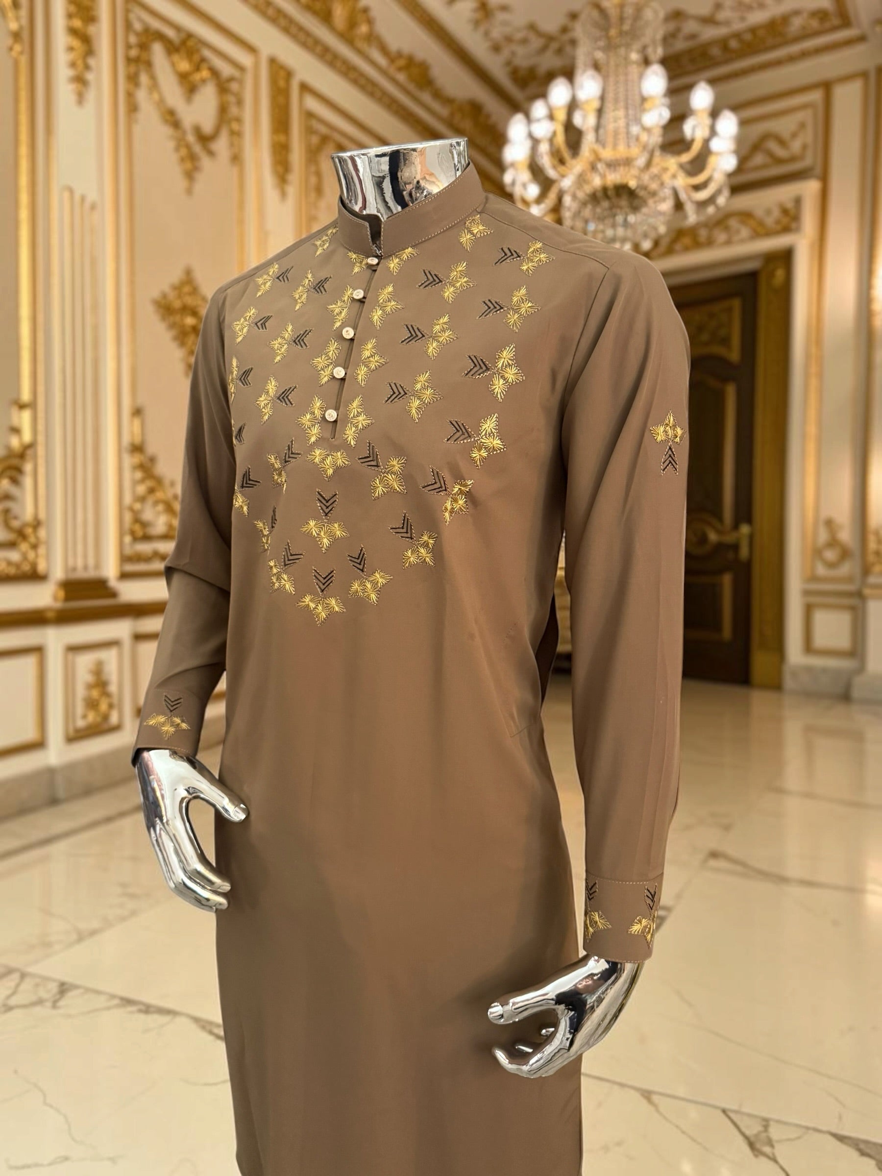 Men’s Brown Hand-Embroidered Designer Afghan Parahan Tunban Set 5034