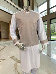 Medium White Premium Machine Embroidered Afghan Parahan Tunban Set