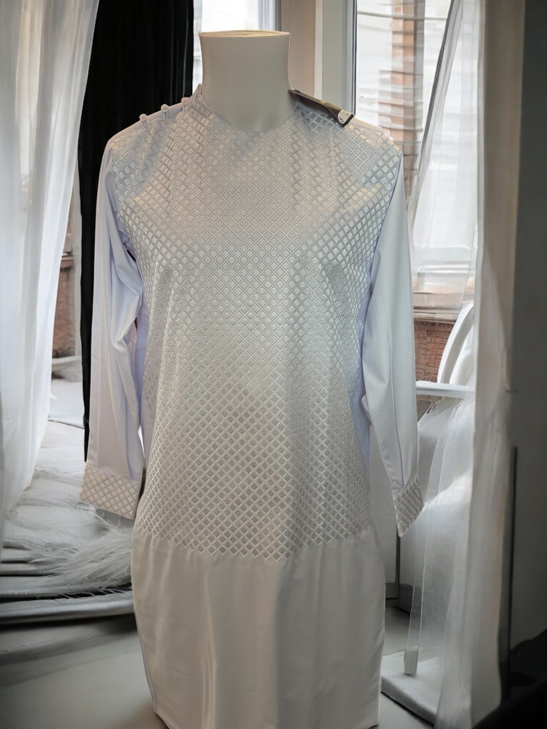 White Afghan Parahan Tunban for Men with Machine Khamakdozi – X-Small