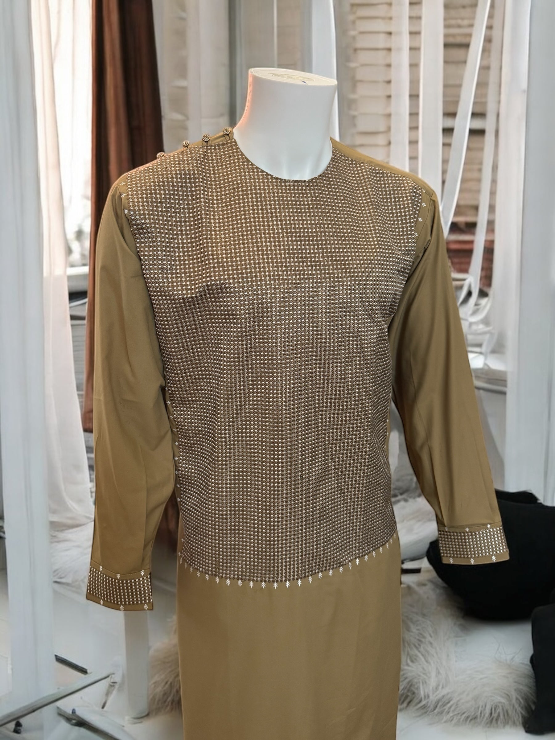 Afghan Parahan Tunban for Men – Warm Olive Brown, Medium-Large