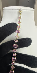 Pink Oval-Cut Crystal Tennis Bracelet – Gold Tone Adjustable Statement Bracelet 7142