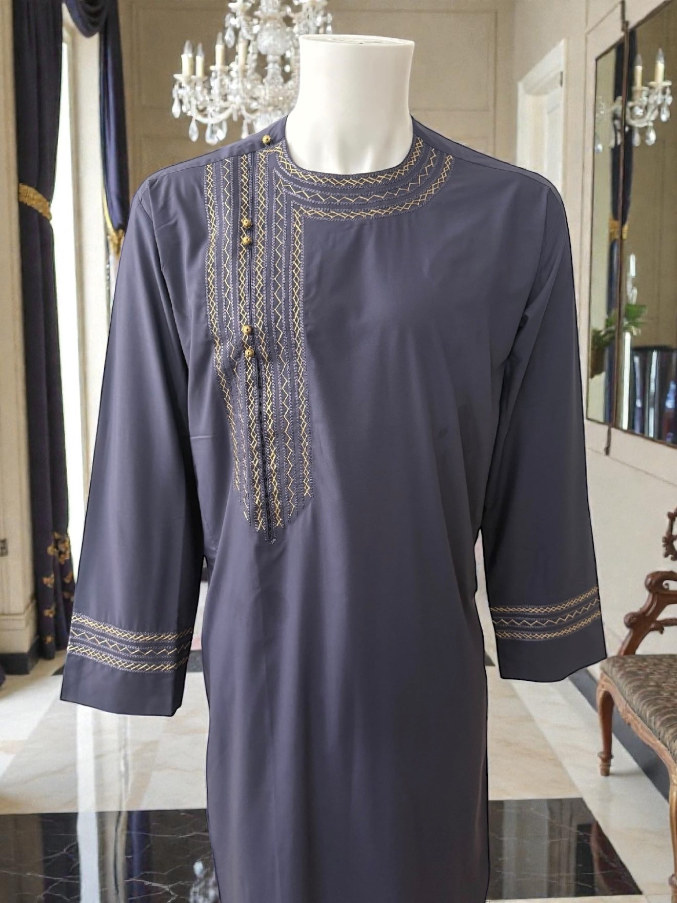 Large Hand-Embroidered Afghan Parahan Tunban – Charcoal Grey