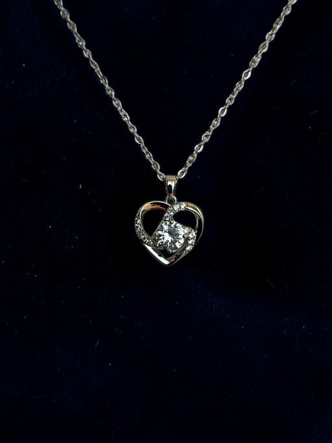 Silver Plated Double Heart Pendant Necklace for Women – Sparkling Zircon Love Necklace