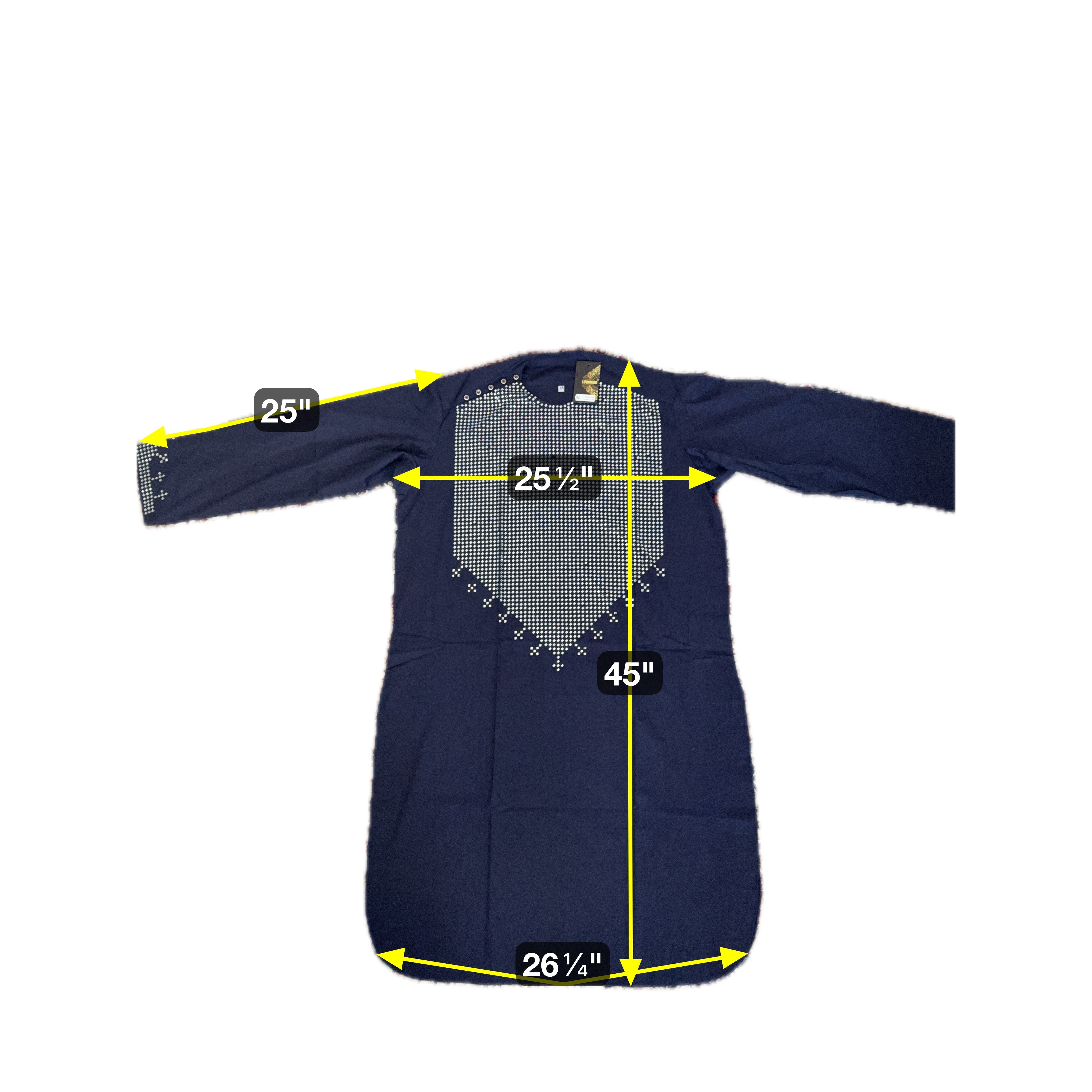 X-Large Navy Blue Afghan Parahan Tunban 3-Piece Set with Shesha Work