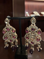 Purple Kundan Bridal Jewelry Set with Earrings & Maang Tikka | Rose Gold Indian Pakistani Afghan Wedding Necklace | Gift Box Included 6050