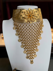 24K Gold-Plated Floral Choker Necklace and Earrings Set | Vintage Hollow Statement Jewelry | Afghan, Indian, Pakistani & Middle Eastern Wedding Set 6073