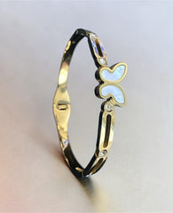 Gold-Tone White Butterfly Stretch-Open Bangle Bracelet 8059