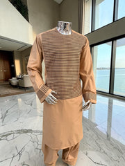 XL Peach Afghan Parahan Tunban with Machine Embroidery