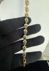 Mystic Rainbow Crystal Bracelet – Gold Tone Leaf Link Statement Bracelet 7097