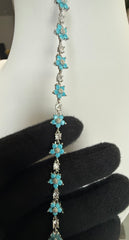 Turquoise Blue Four-Leaf Clover Crystal Bracelet – Silver-Tone Floral Link Jewelry 7116