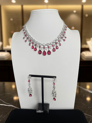 Luxury Ruby Red Crystal Statement Necklace & Drop Earrings Set | Silver Tone | Gift Ready Black Box | Elegant Bridal & Evening Jewelry 6055