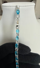 Aqua Blue Oval Crystal Tennis Bracelet – Silver Tone Sparkling Statement Jewelry 7092