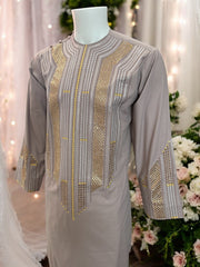 Afghan Parahan Tunban for Men Pale Rose Silver and Gold Shesha Mirror Work Machine Embroidered Small