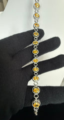 Golden Yellow Oval Crystal Halo Link Bracelet – Silver Tone Statement Bracelet 7095