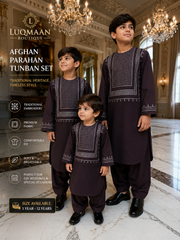 Deep Plum Kids Afghan Parahan Tunban Set – Premium Embroidered Traditional Afghan Outfit for Boys (Ages 1–12 Years) Design #24
