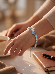 Blue & Clear Crystal Star Bracelet – Silver-Tone Celestial Tennis Bracelet for Women 7070