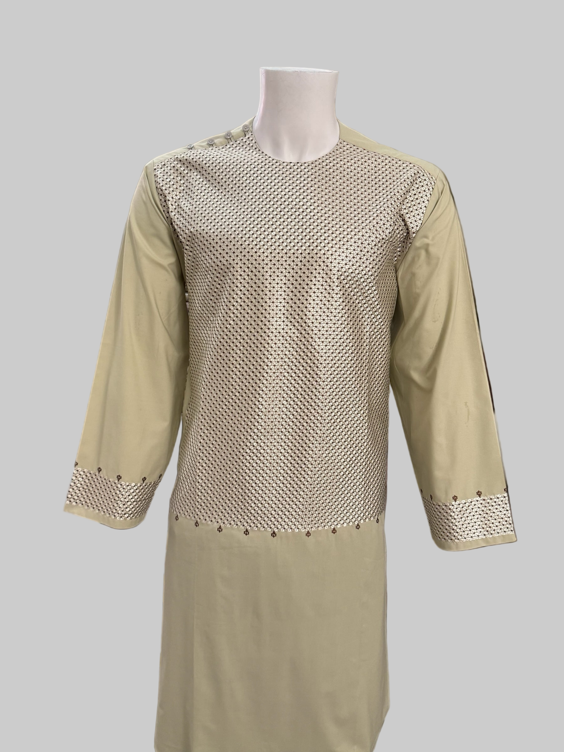 Men’s Light Beige Kameez with Embroidery