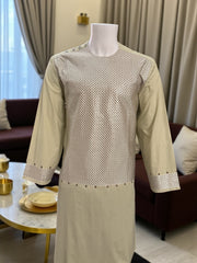 Men’s Light Beige Kameez with Embroidery