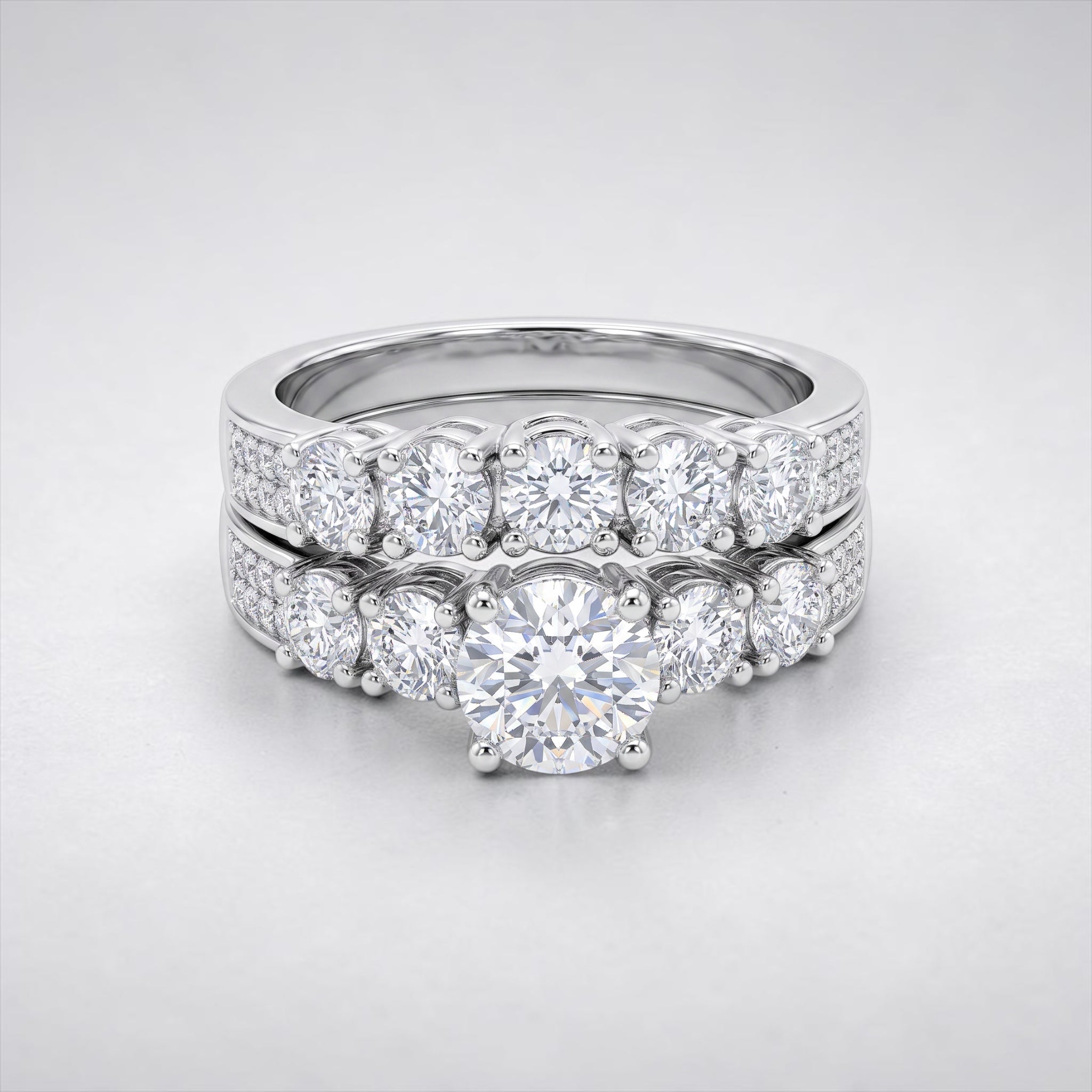 Sterling Silver Moissanite Bridal Ring Set – Round Cut, Size 9.   064