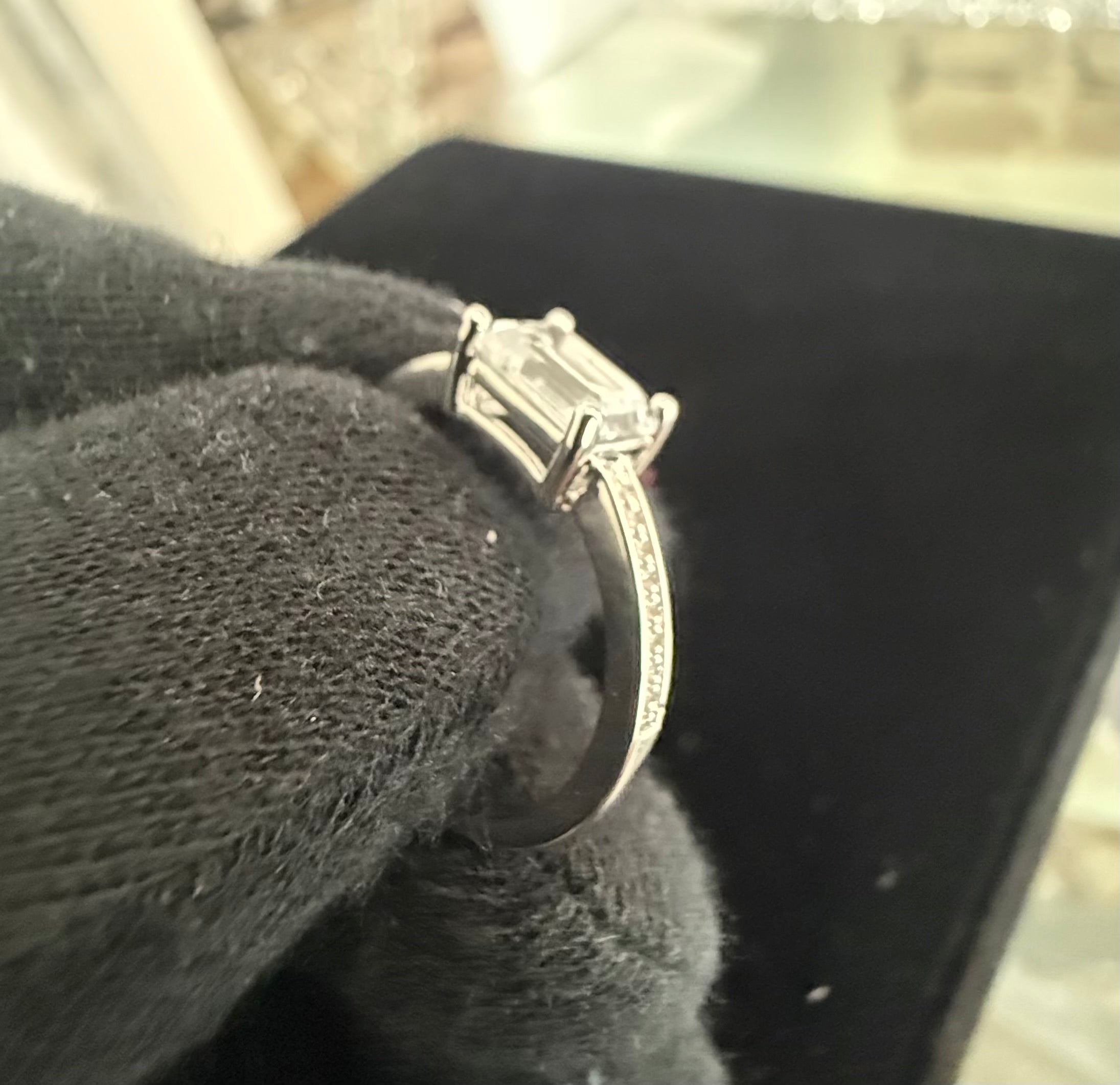 Emerald-Cut Moissanite Sterling Silver Engagement Ring – Size 7.  6021