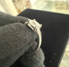 Emerald-Cut Moissanite Sterling Silver Engagement Ring – Size 7.  6021