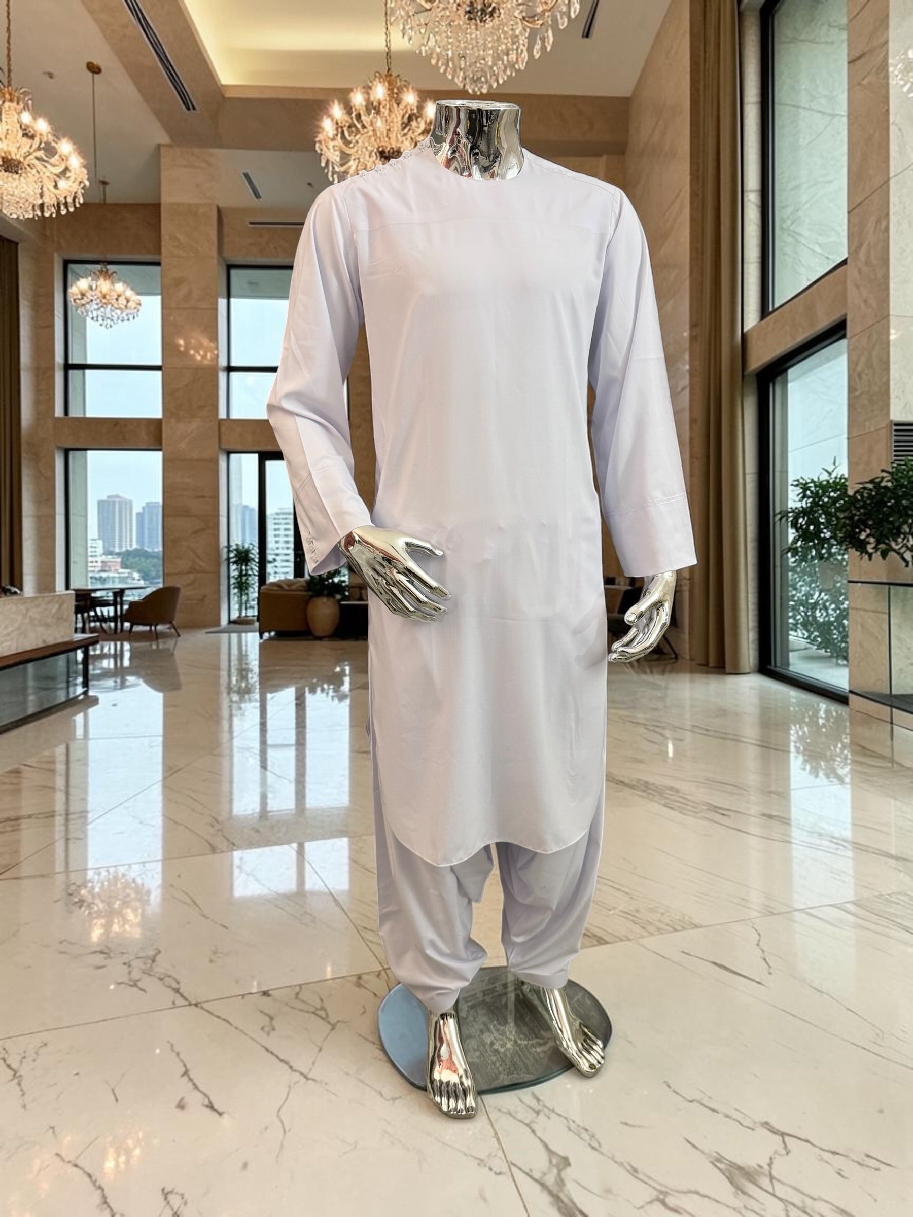 Men’s White Shoulder-Button Parahan Tunban – Small To XL