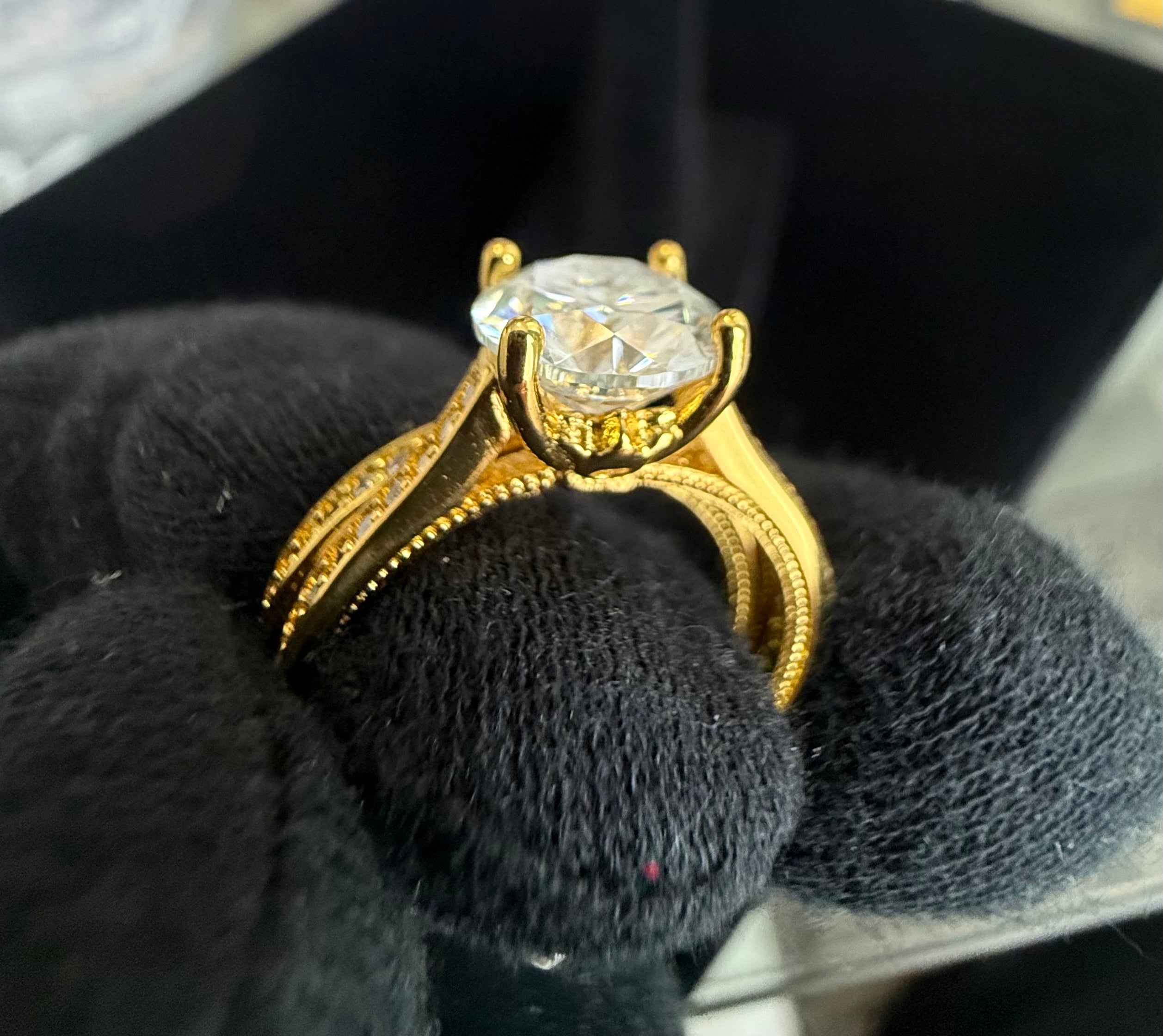 Size 6 Gold-Tone Sterling Silver Moissanite Bridal Ring Set – Round-Cut Solitaire 6014