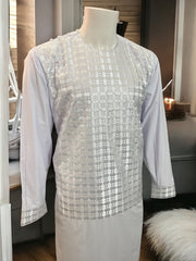 Afghan Parahan Tunban for Men Machine Embroidered White Traditional Wear Large