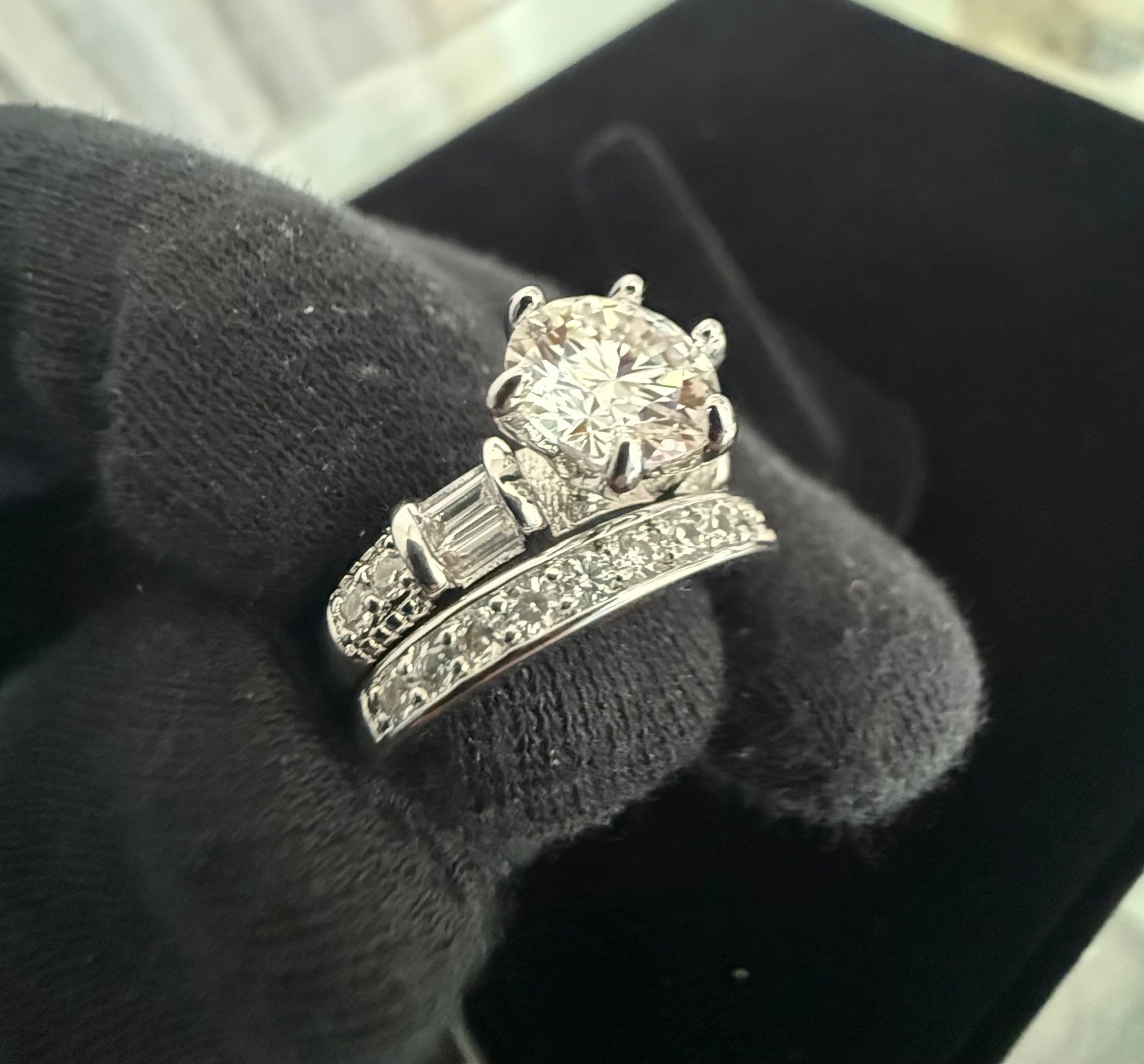 Size 6 Sterling Silver Round Cut Moissanite Bridal Ring Set – 2 Piece Wedding & Engagement Ring Set.  6010