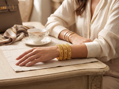 Women’s Gold-Tone Copper Floral Bangle – Dubai-Inspired Textured Bracelet 035