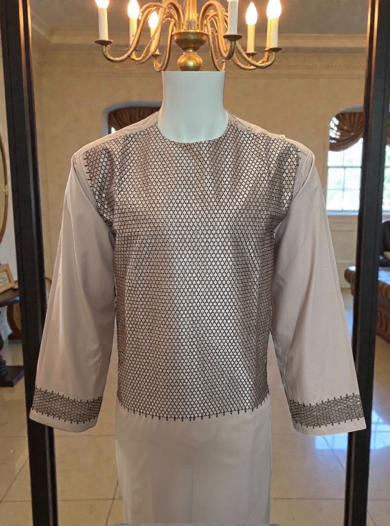 Medium Rose Afghan Parahan Tunban for Men with Machine Embroidery