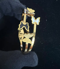 Gold-Tone Black and White Butterfly Stretch-Open Bangle Bracelet 8057