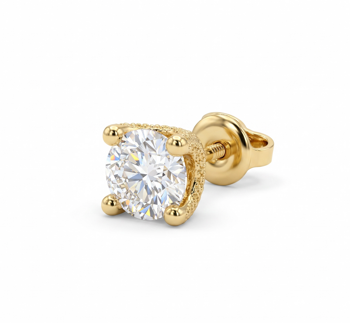 1 CT Round Moissanite Crescent Stud Earrings, D Color VVS1 Diamond Alternative, Gold or Silver-Plated Bridal Jewelry Gift
