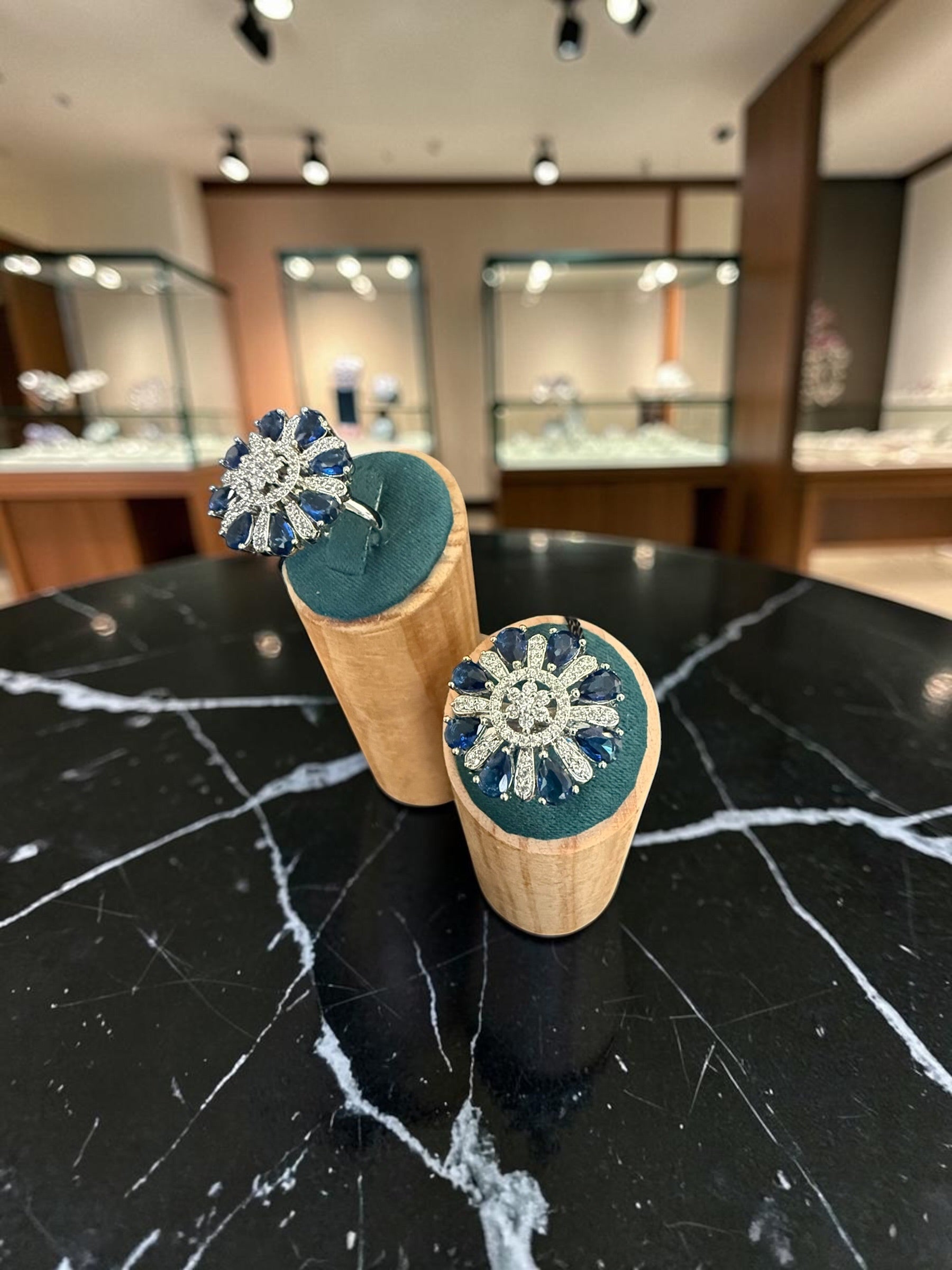 American Diamond Floral Statement Ring – Adjustable Pear-Cut Crystal Cocktail Ring, 5 Colors, Gift Box Included