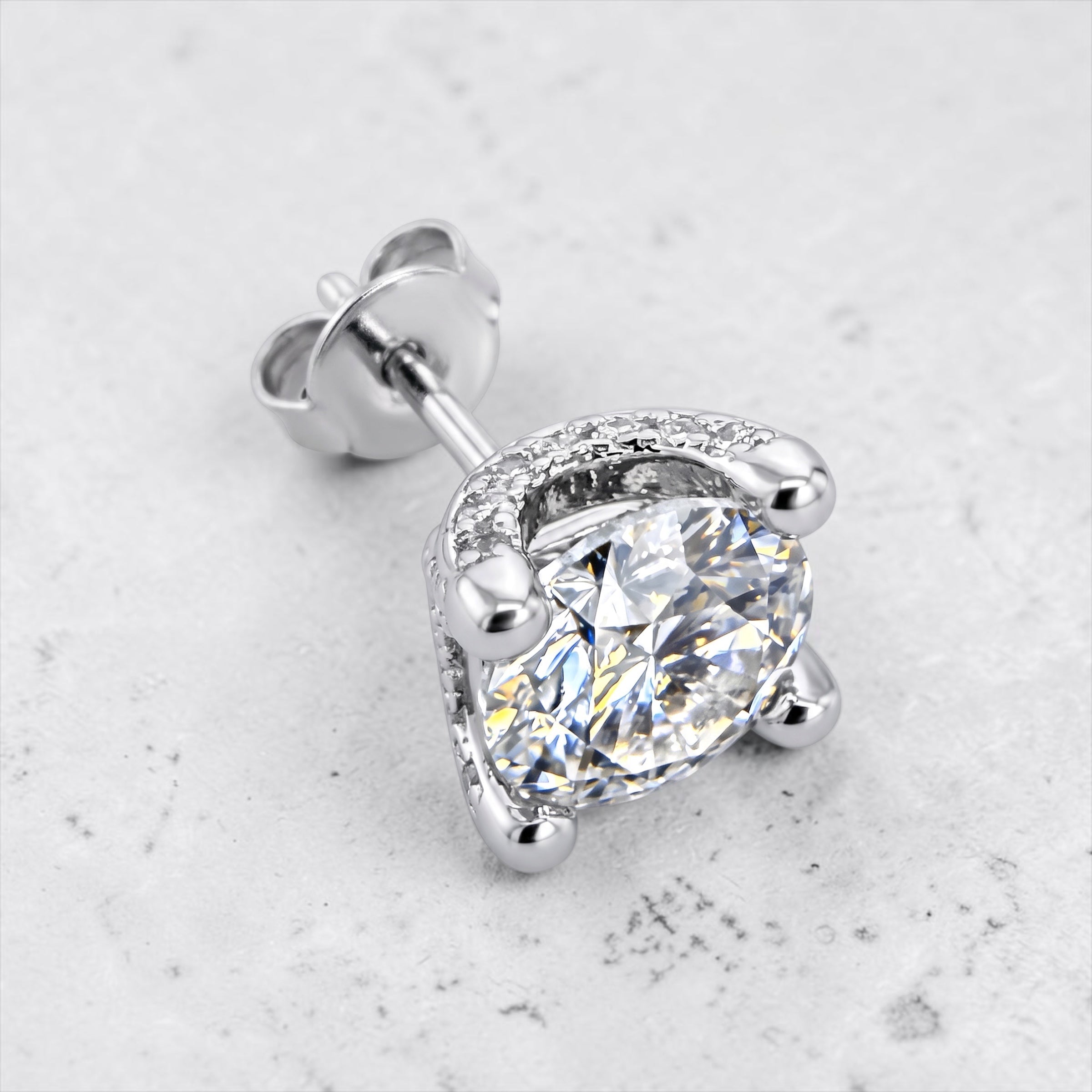 1 CT Round Moissanite Crescent Stud Earrings, D Color VVS1 Diamond Alternative, Gold or Silver-Plated Bridal Jewelry Gift