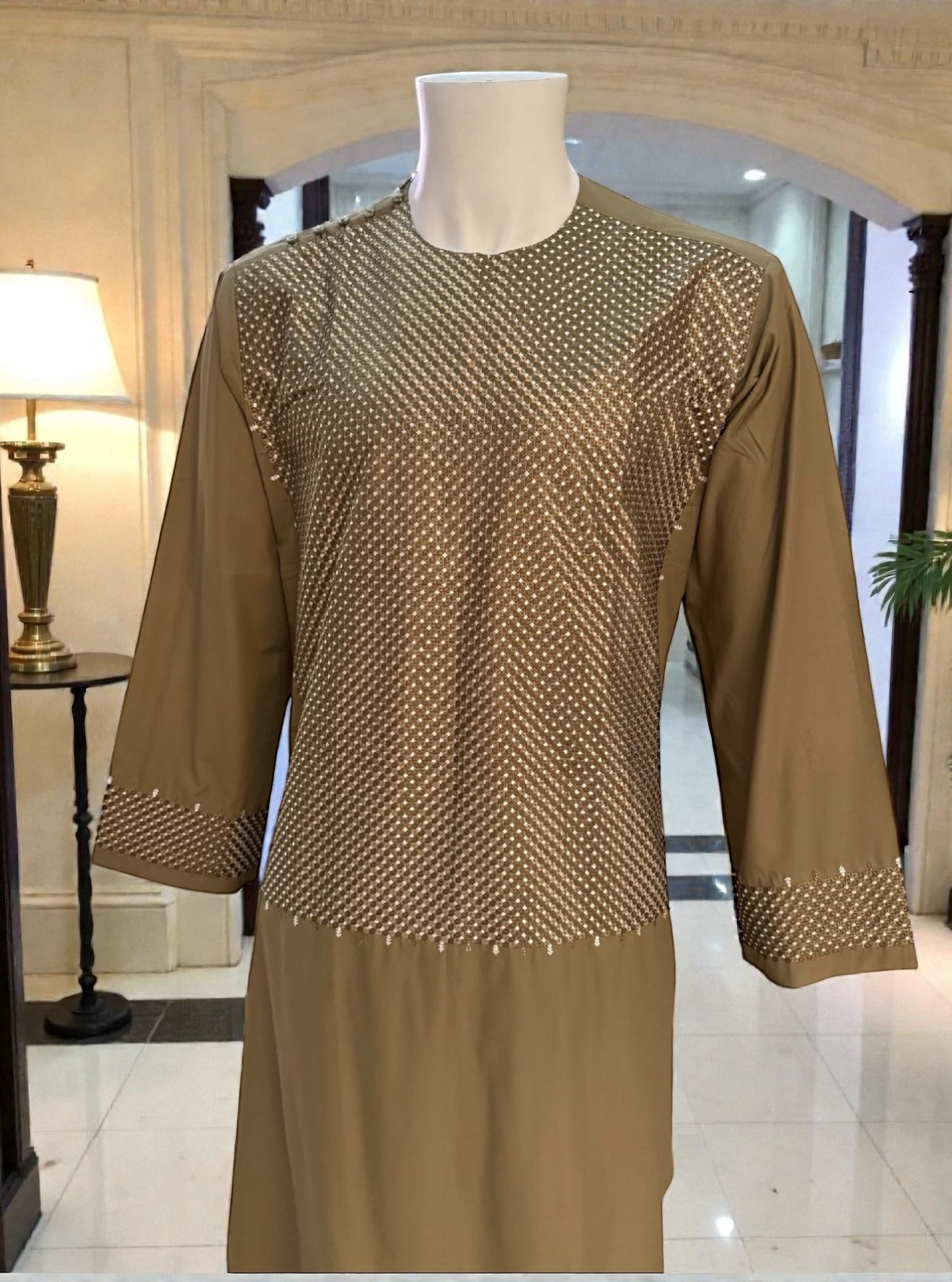 XL Bronze Embroidered Afghan Parahan Tunban – Men’s Traditional Wear | Luqmaan Boutique