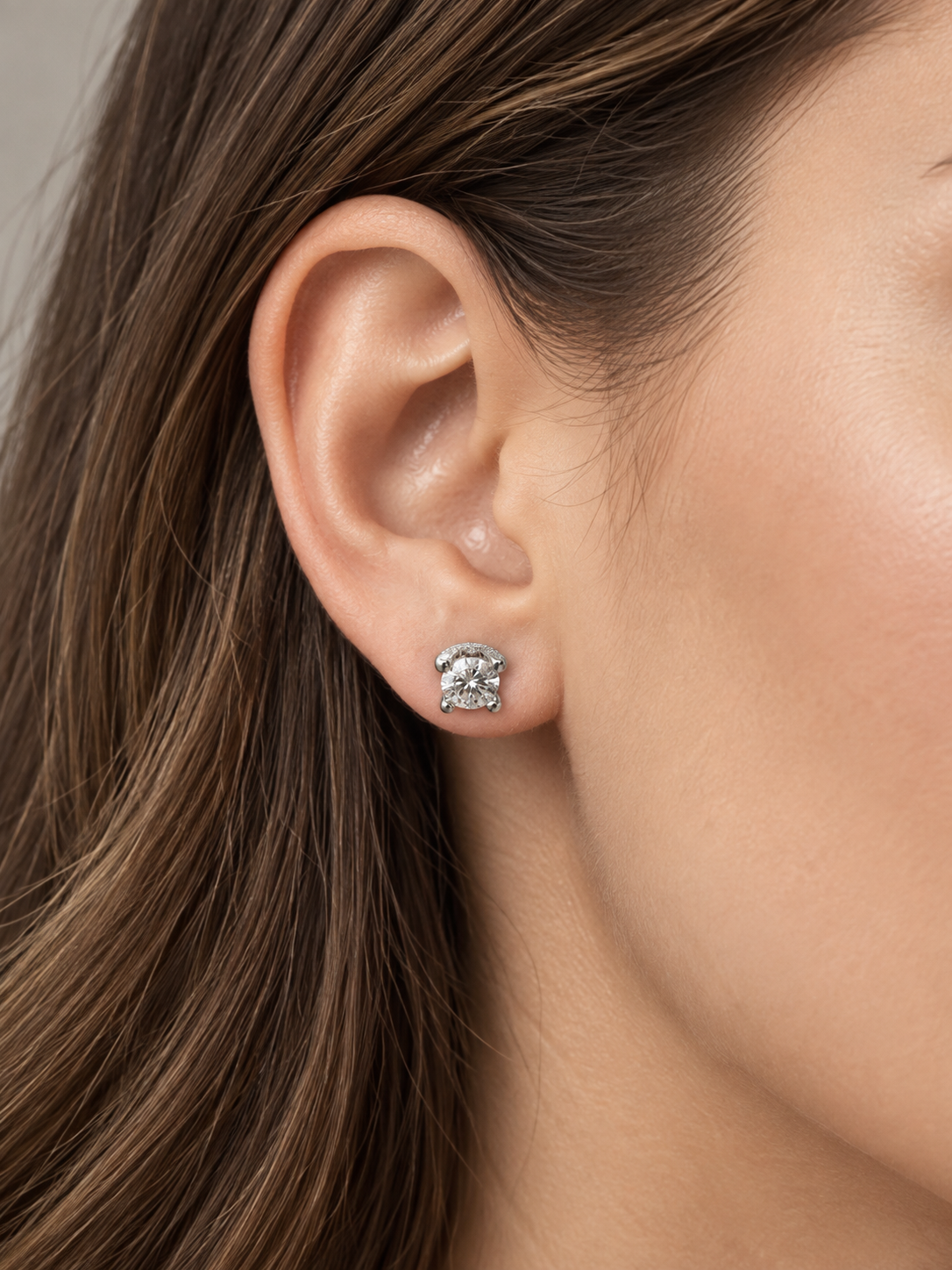 1 CT Round Moissanite Crescent Stud Earrings, D Color VVS1 Diamond Alternative, Gold or Silver-Plated Bridal Jewelry Gift