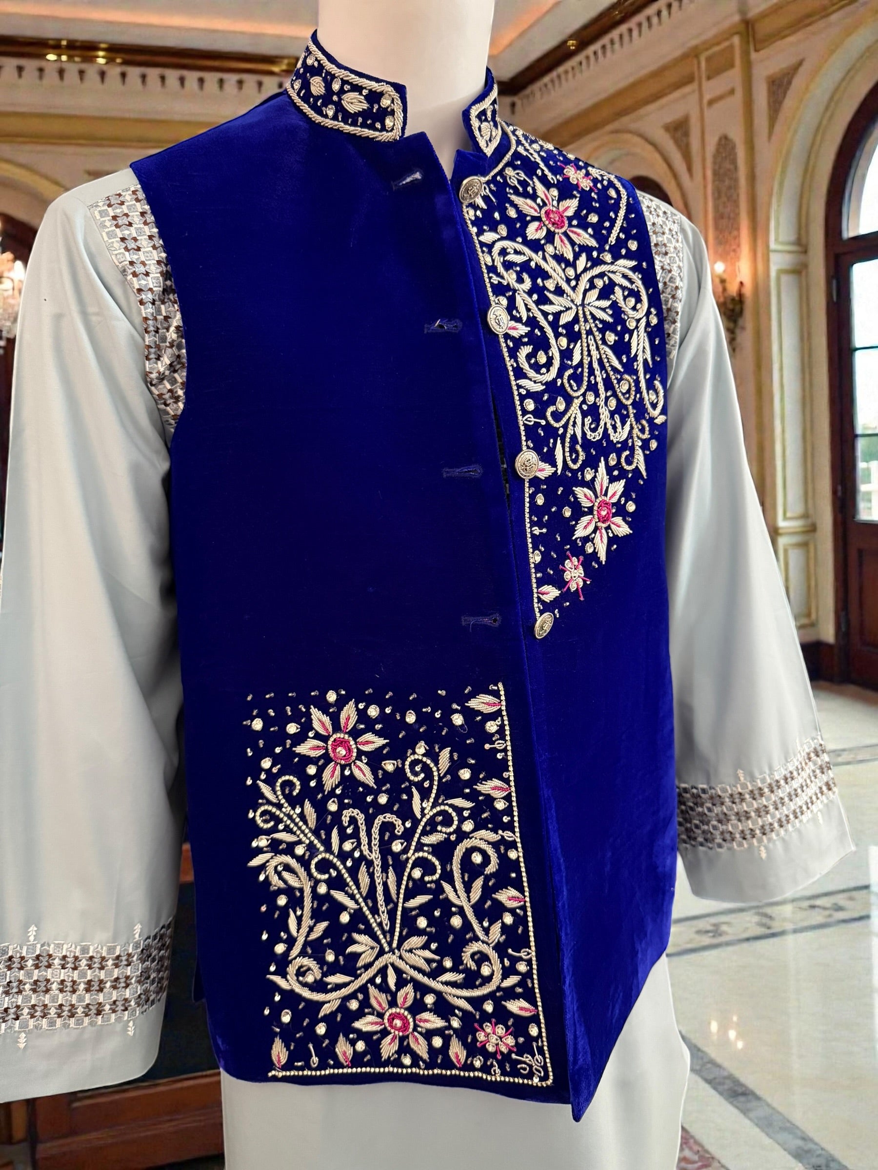 Small Royal Blue Afghan Waistcoat with Somma Borrborr Handcrafted Embroidery