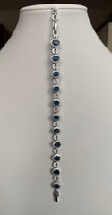 Royal Blue Oval Crystal Link Bracelet – Silver-Tone Halo Statement Bracelet for Women 7126