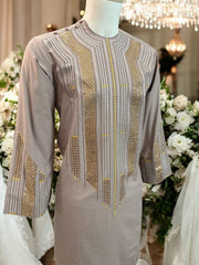 Afghan Parahan Tunban for Men Pale Rose Silver and Gold Shesha Mirror Work Machine Embroidered Small