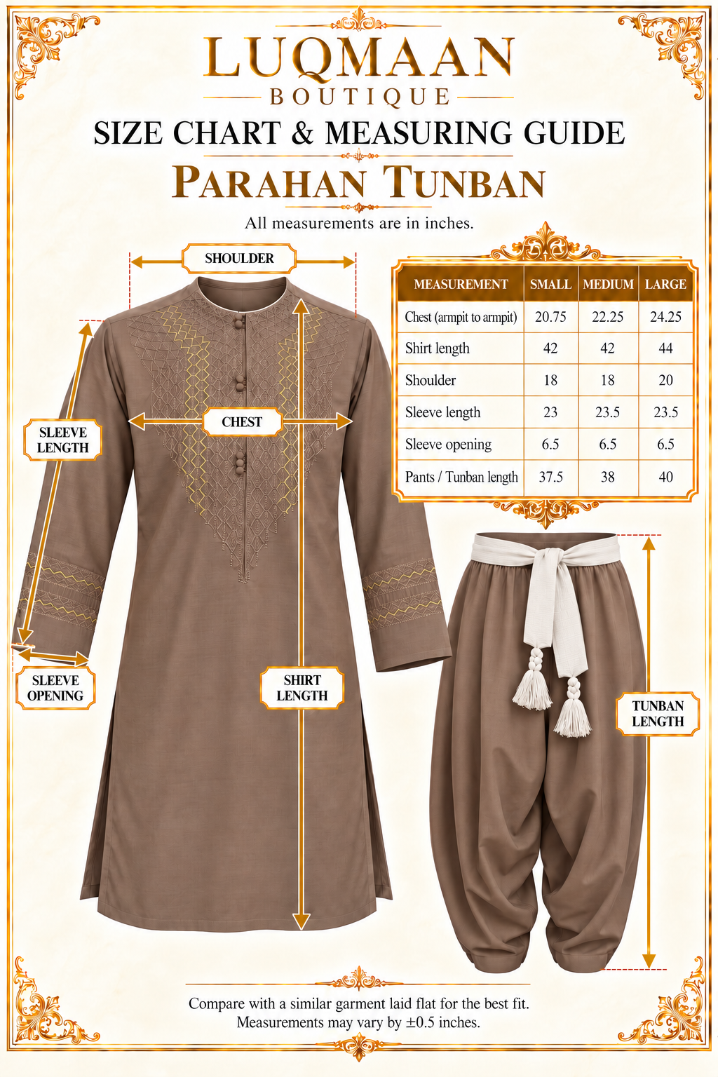 Brown Hand Embroidered Afghan Parahan Tunban – Closeout Sale, Minor Imperfections –
