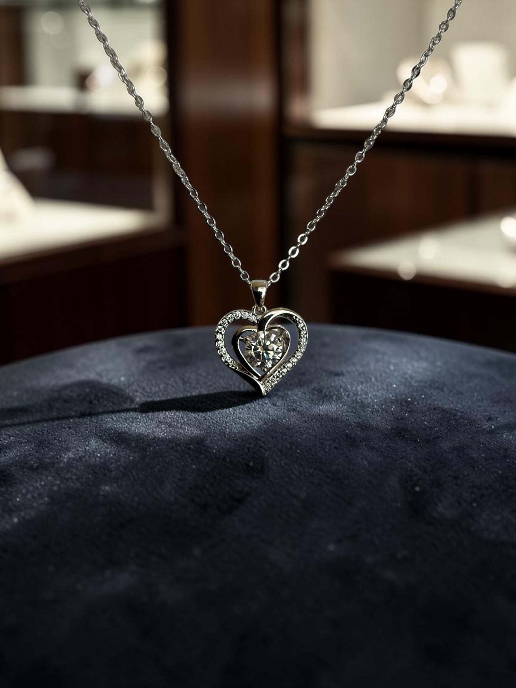Heart Moissanite Necklace for Women – Genuine Moissanite Pendant, GRA Certificate Included, High-Quality Brass, Silver-Tone Chain, Gift Box Included 7057