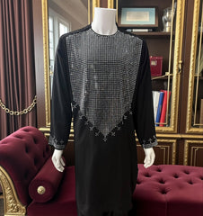 Small Black Afghan Kameez 2-Piece Set with Silver Shesha Mirror Work