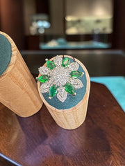 American Diamond Floral Statement Ring – Adjustable Pear-Cut Crystal Cocktail Ring, 7 Colors, Gift Box Included