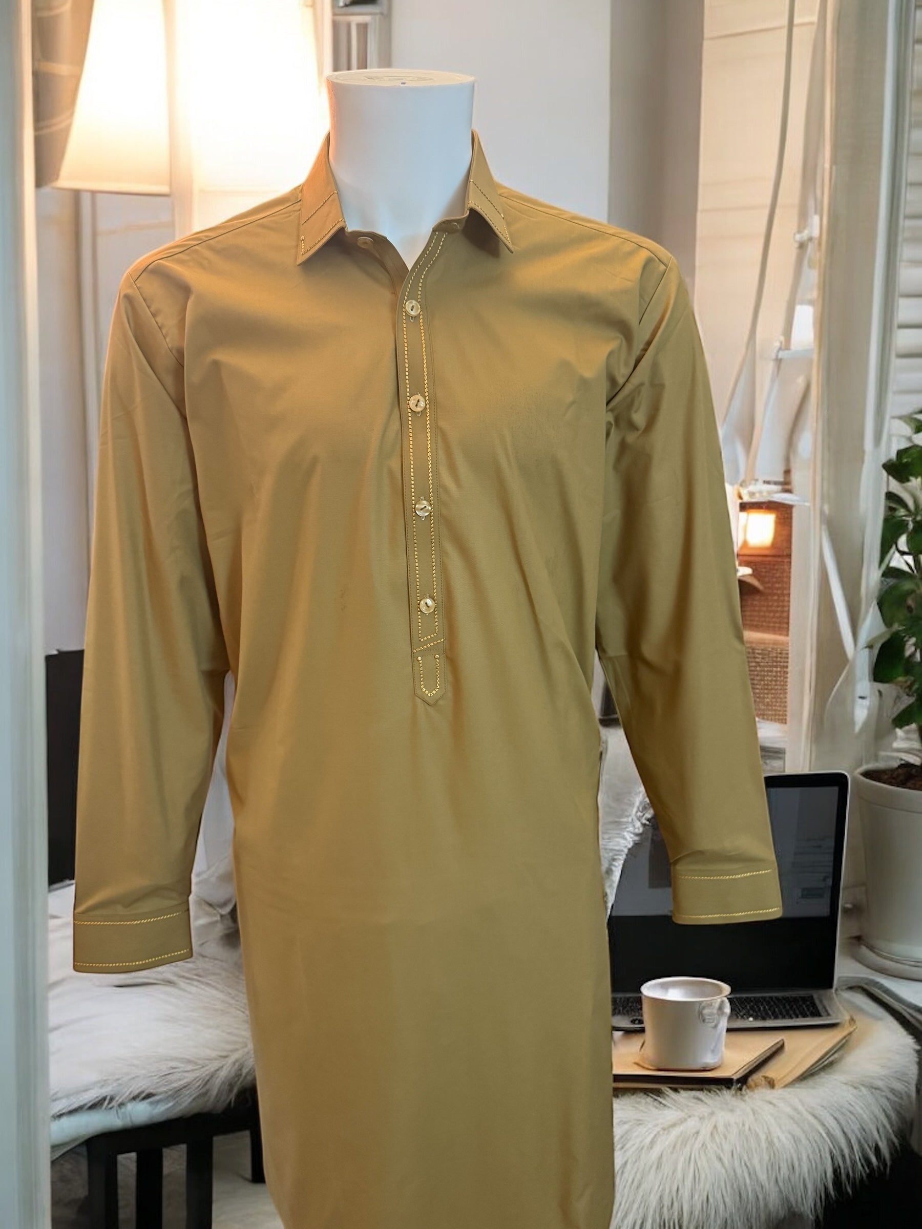 Afghan Parahan Tunban Kameese Shalwar Antique Gold Plain Small