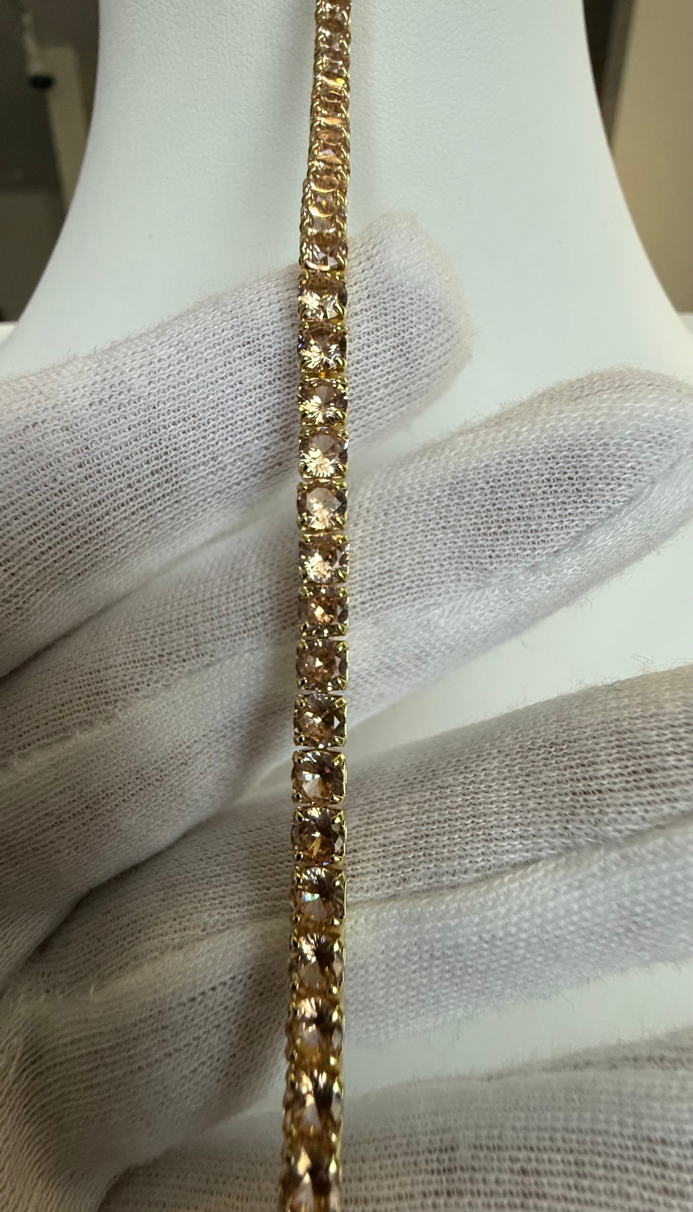 Champagne Crystal Tennis Bracelet – Gold Tone Round Cut Elegant Women’s Bracelet 7110