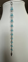 Turquoise Blue Four-Leaf Clover Crystal Bracelet – Silver-Tone Floral Link Jewelry 7116