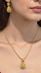 Gold Plated Brass Teardrop Pendant Necklace & Dangle Earrings Set for Women | Lightweight Traditional Jewelry 6090